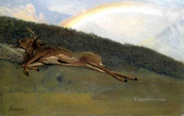  Bierstadt Oil Painting - Rainbow over a Fallen Stag luminism Albert Bierstadt
